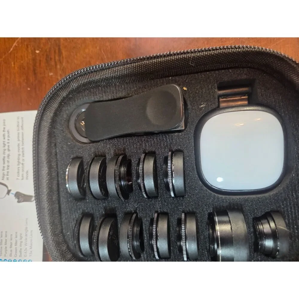 Godefa 14-in-1 Phone Camera Lens Kit w/ Clip & LED Light for iPhone Android